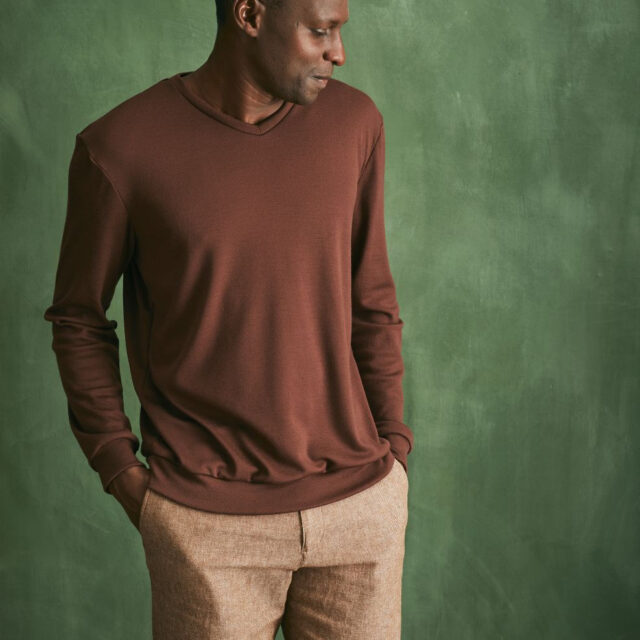 Lemahieu - Pull col V 100% Laine mérinos - Chocolat - Homme