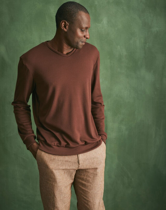 Lemahieu - Pull col V 100% Laine mérinos - Chocolat - Homme