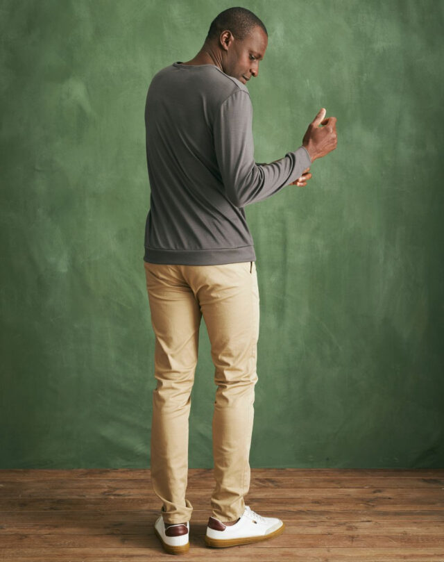 Lemahieu - Pull col V 100% Laine mérinos - Gris - Terracotta - Homme