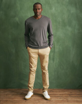 Maison Lemahieu - Pull col V 100% Laine mérinos – Gris – Terracotta – Homme