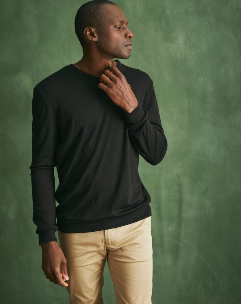 Lemahieu - Pull col V 100% Laine mérinos - Noir - Homme