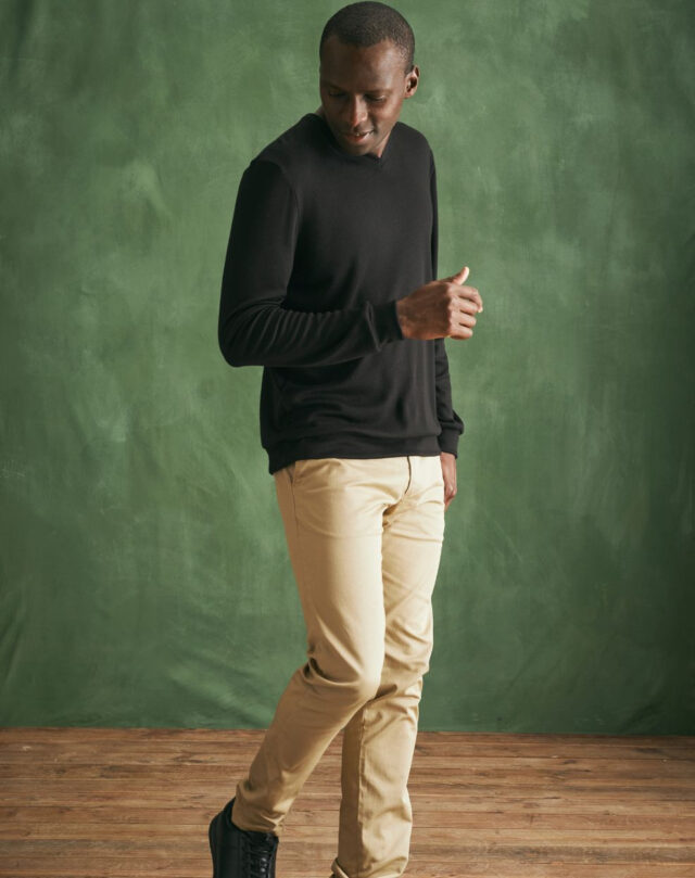 Lemahieu - Pull col V 100% Laine mérinos - Noir - Homme