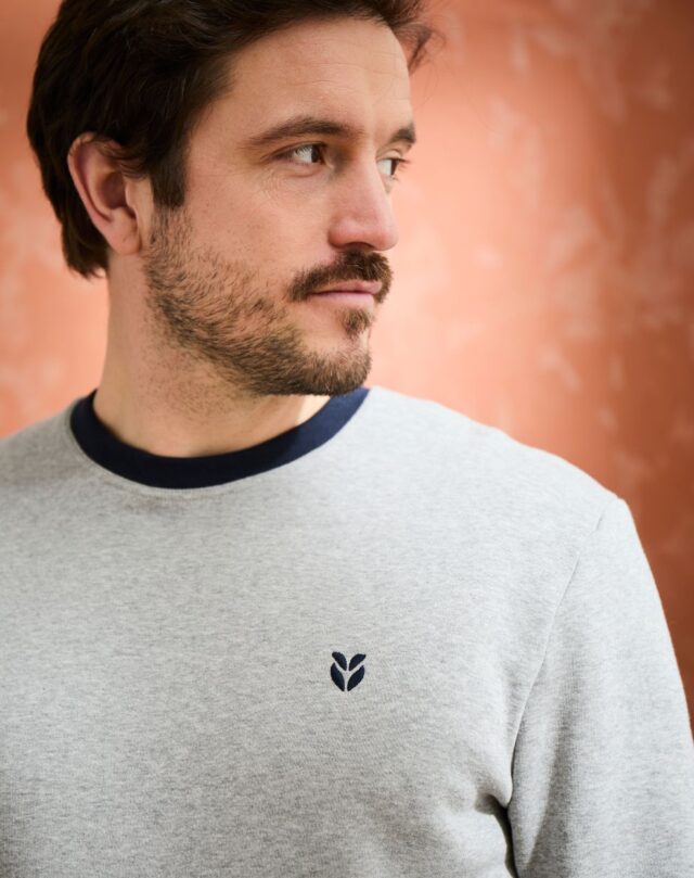 Lemahieu - Sweat en Coton BIO Molleton - Gris - Terracotta - Homme