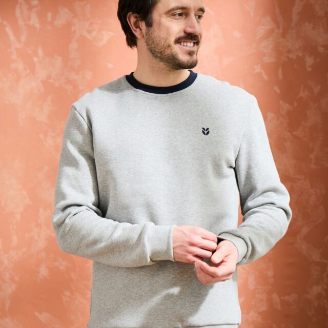 Lemahieu - Sweat en Coton BIO Molleton - Gris - Terracotta - Homme