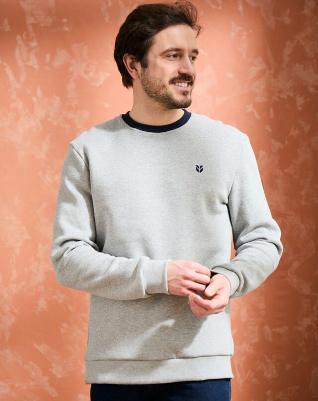 Lemahieu - Sweat en Coton BIO Molleton - Gris - Terracotta - Homme