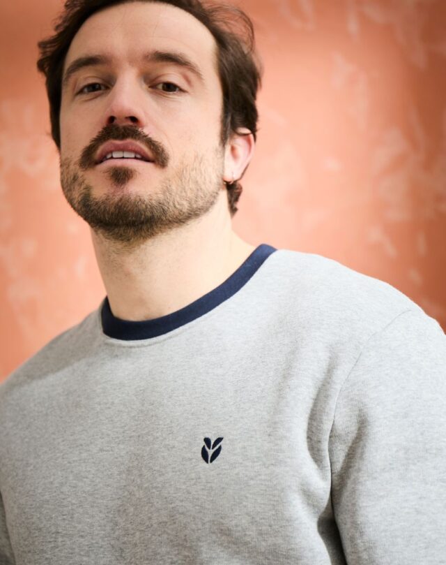 Lemahieu - Sweat en Coton BIO Molleton - Gris - Terracotta - Homme