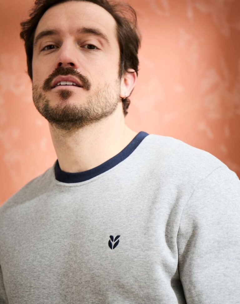 Lemahieu - Sweat en Coton BIO Molleton - Gris - Terracotta - Homme