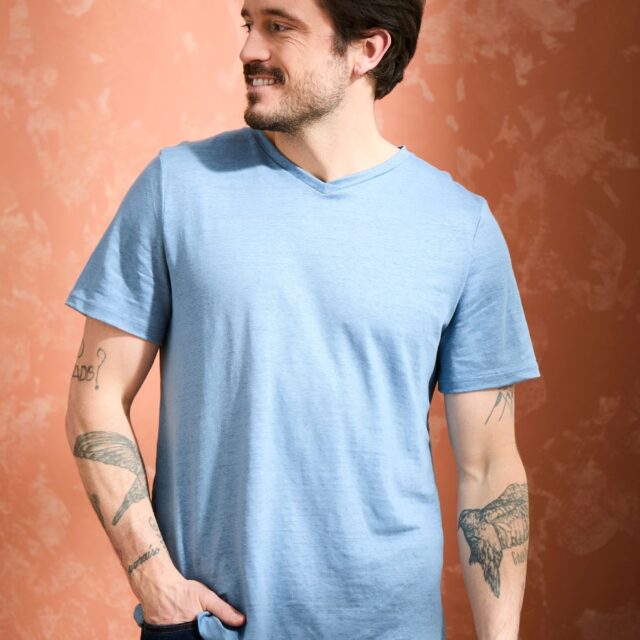 Lemahieu - T-shirt col V 100% Lin - Bleuet - Homme