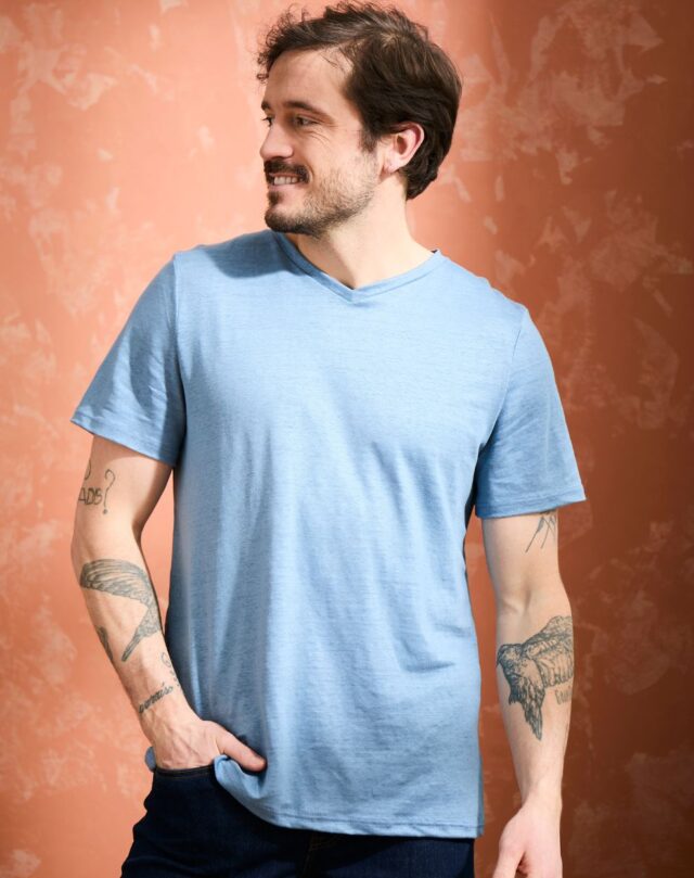 Lemahieu - T-shirt col V 100% Lin - Bleuet - Homme