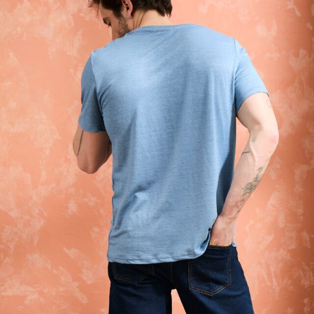 Lemahieu - T-shirt col V 100% Lin - Bleuet - Homme