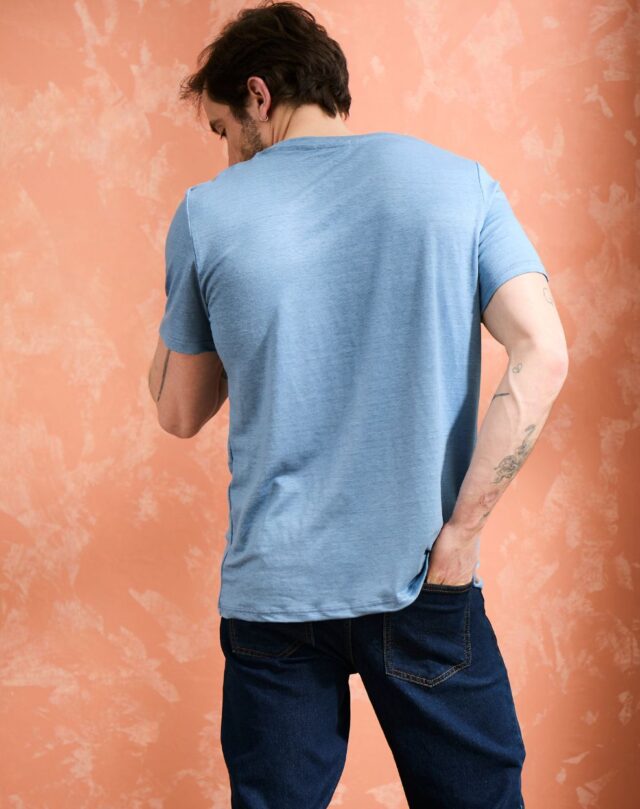 Lemahieu - T-shirt col V 100% Lin - Bleuet - Homme