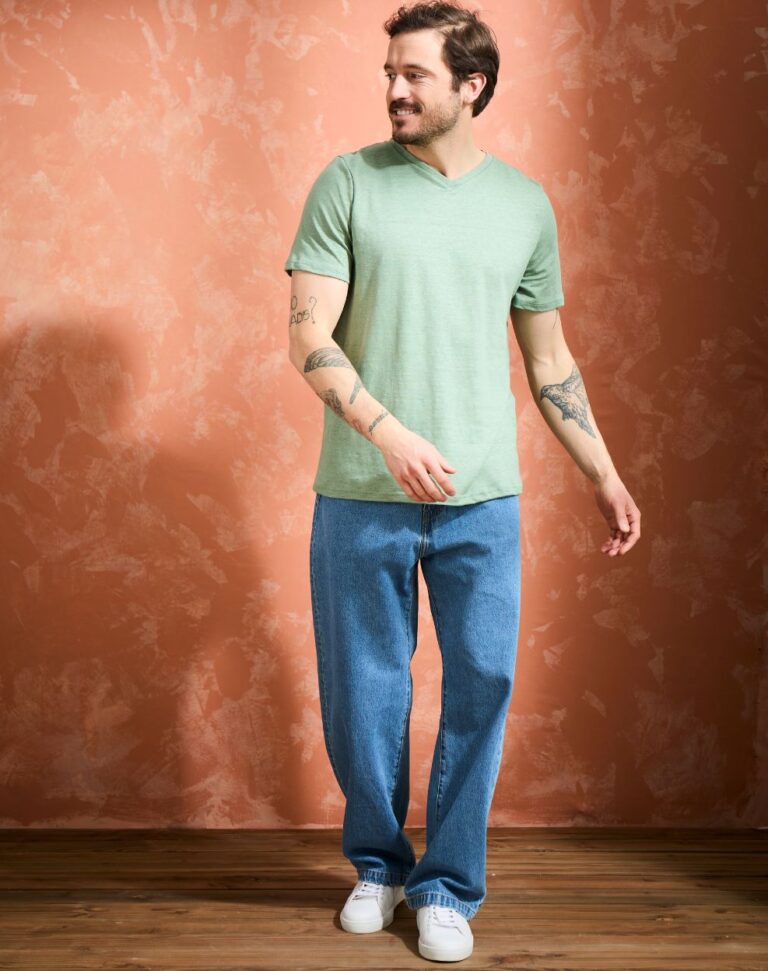 Lemahieu - T-shirt col V 100%  Lin - Sauge - Homme