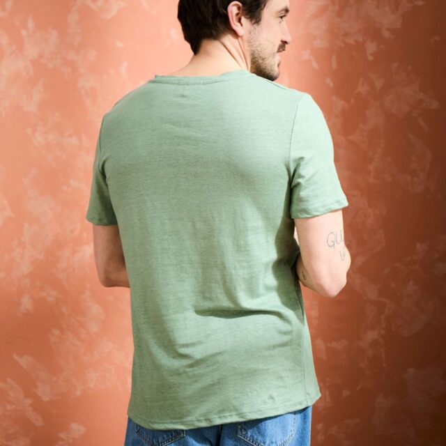 Lemahieu - T-shirt col V 100%  Lin - Sauge - Homme