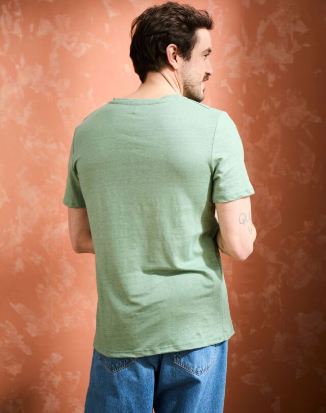 Lemahieu - T-shirt col V 100%  Lin - Sauge - Homme