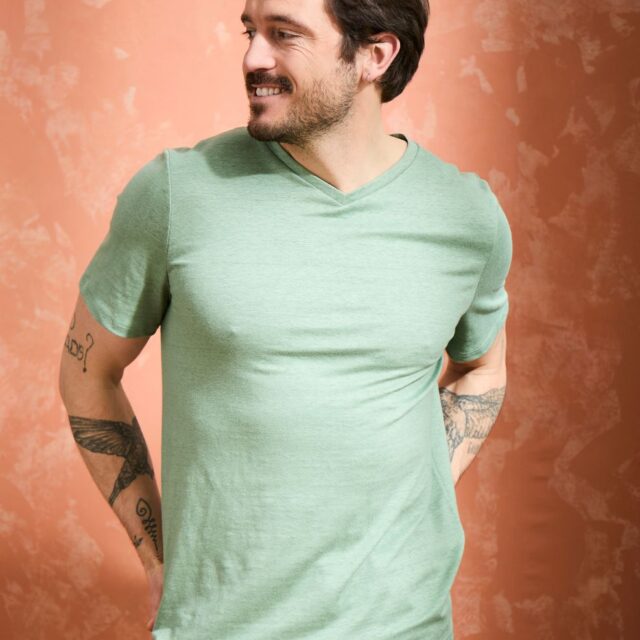 Lemahieu - T-shirt col V 100%  Lin - Sauge - Homme