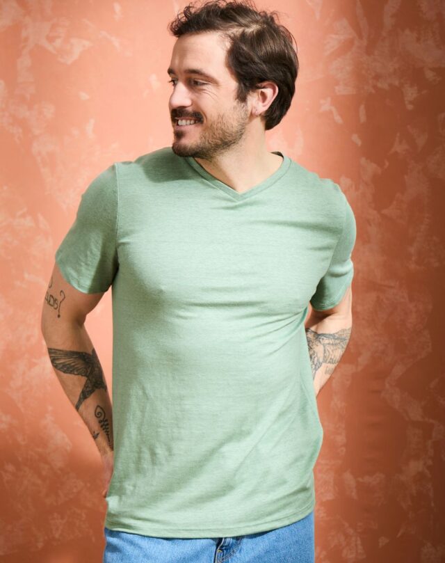 Lemahieu - T-shirt col V 100%  Lin - Sauge - Homme