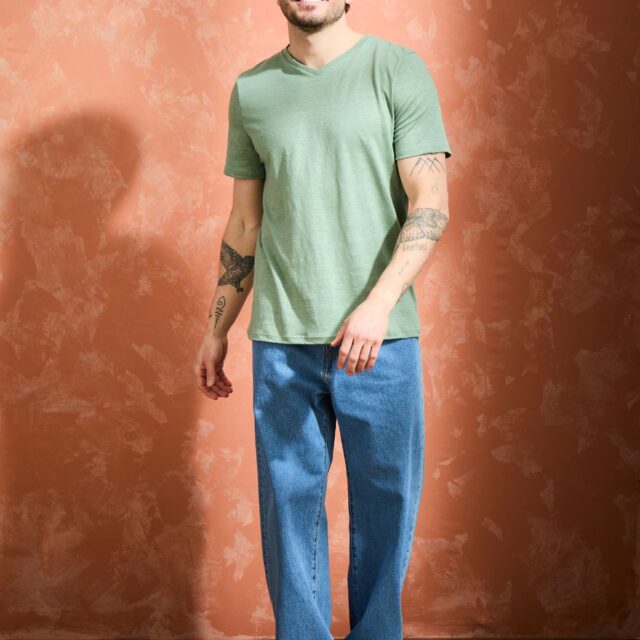 Lemahieu - T-shirt col V 100%  Lin - Sauge - Homme