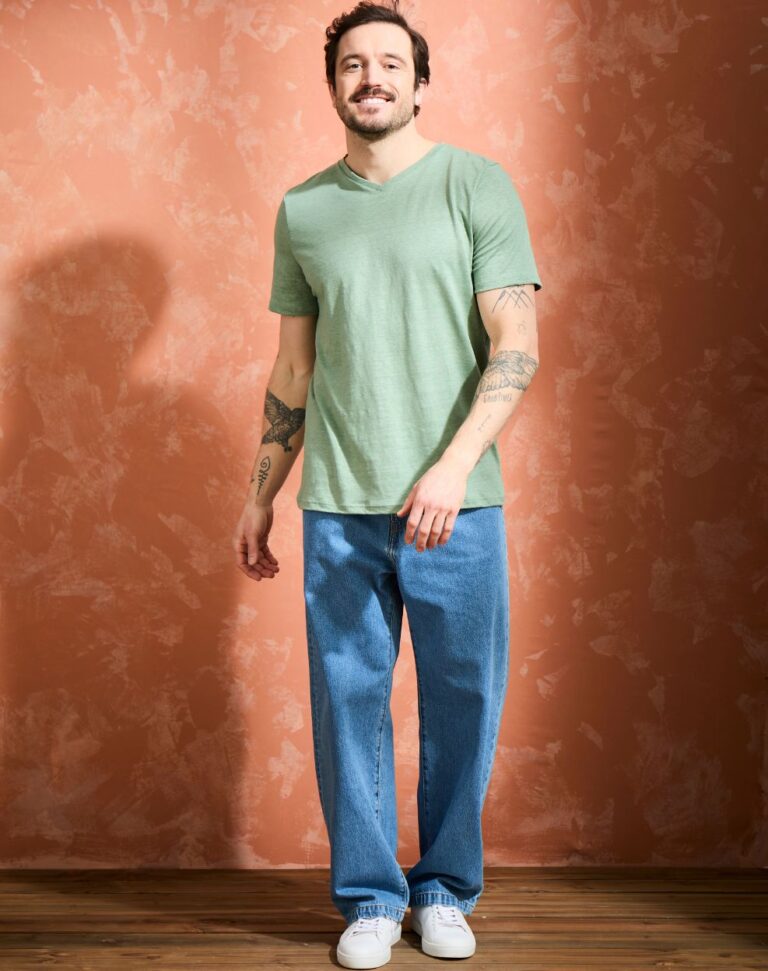 Lemahieu - T-shirt col V 100% Lin - Sauge - Homme