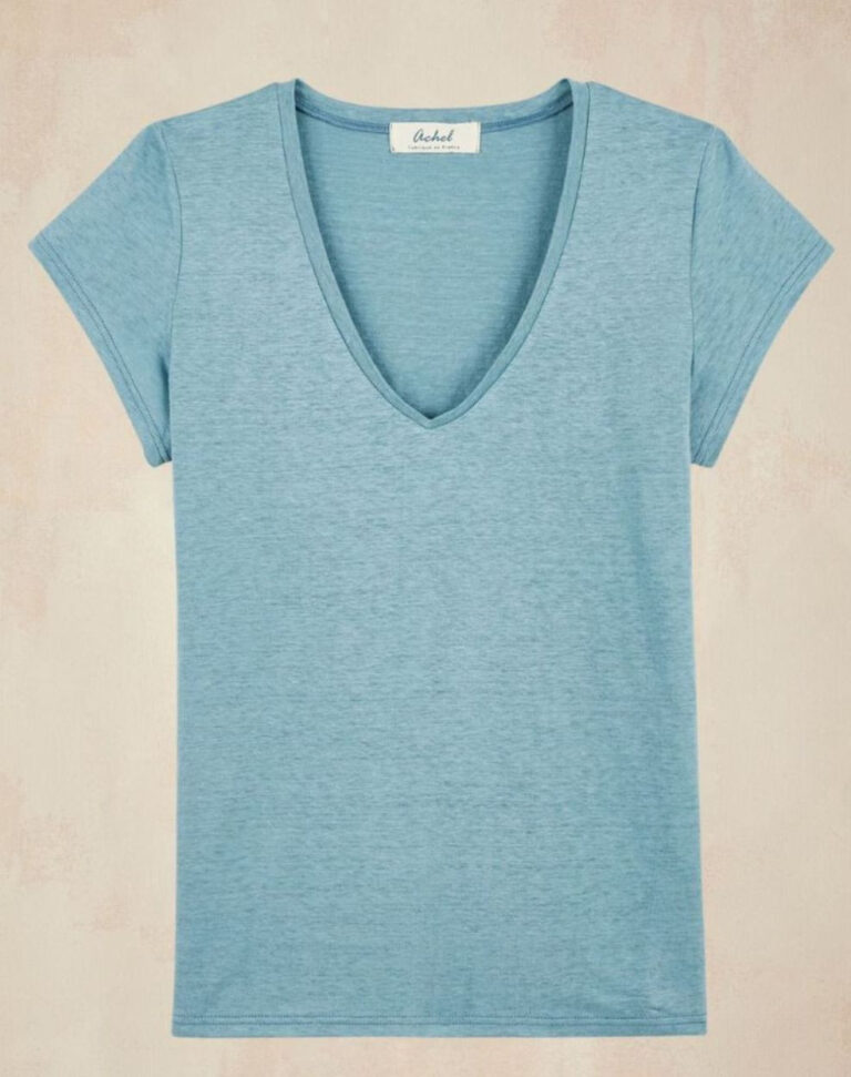 Lemahieu - T-shirt col V Lin - Ciel - Femme