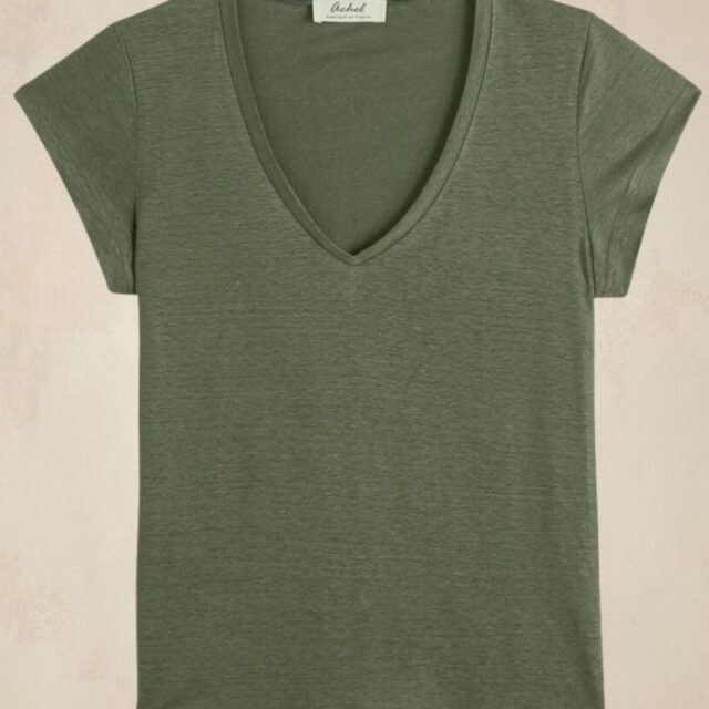 Lemahieu - T-shirt col V 100% Lin - Kaki - Femme