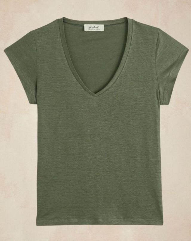 Lemahieu - T-shirt col V 100% Lin - Kaki - Femme
