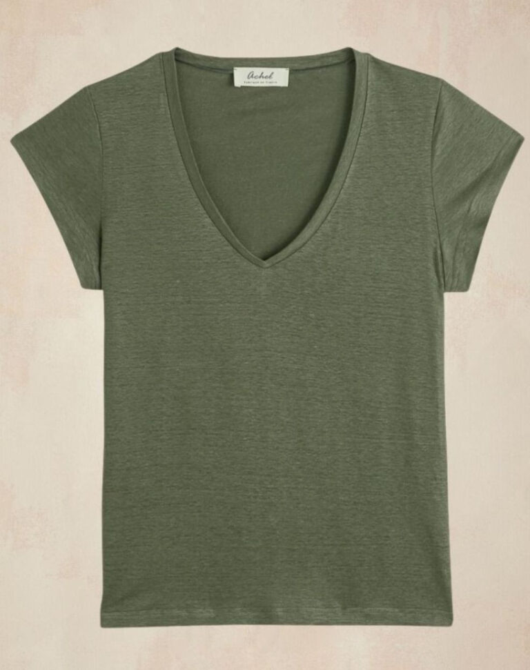 Lemahieu - T-shirt col V 100% Lin - Kaki - Femme