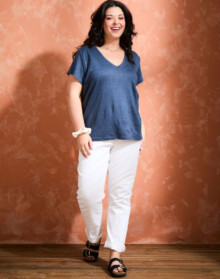 Lemahieu - T-shirt col V 100% Lin - Marine - Femme