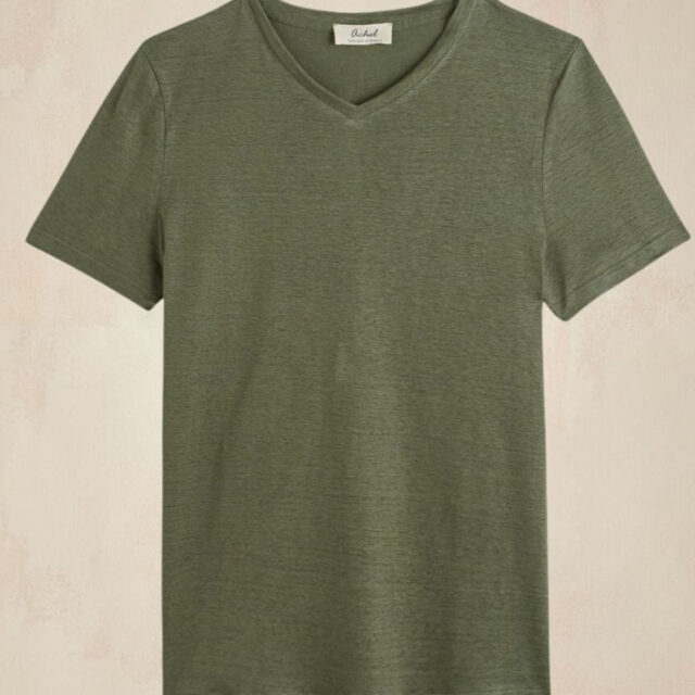 Lemahieu - T-shirt col V 100% Lin - Kaki - Homme