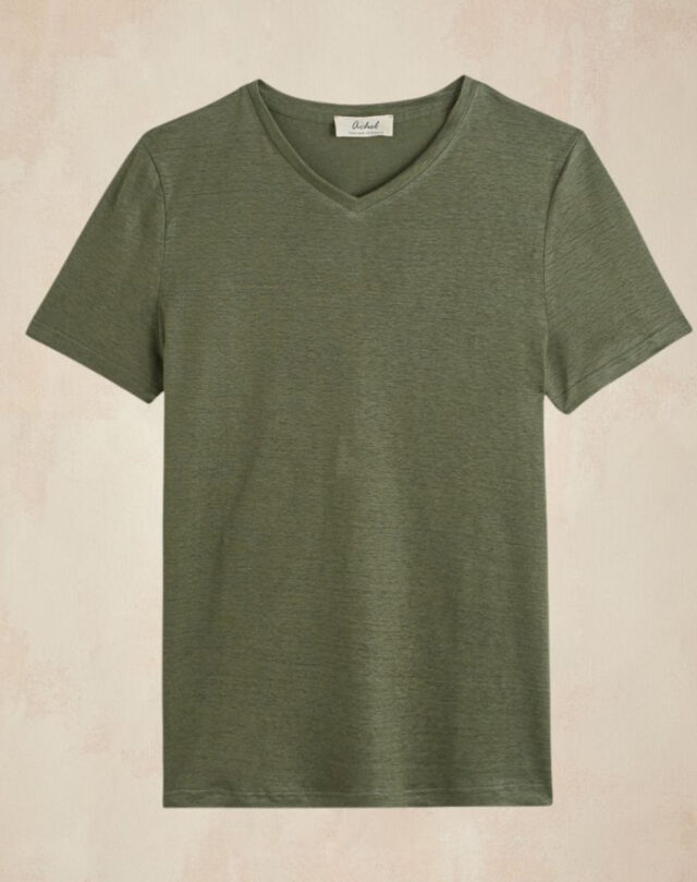 Lemahieu - T-shirt col V 100% Lin - Kaki - Homme