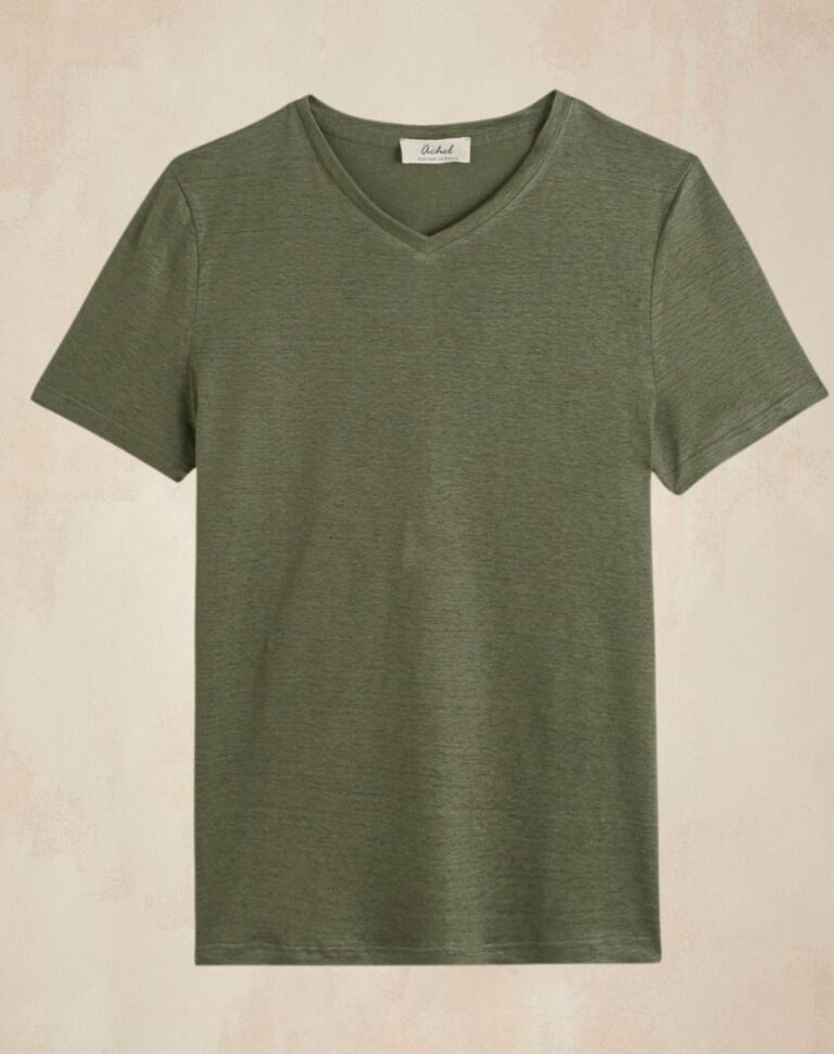 Lemahieu - T-shirt col V 100% Lin - Kaki - Homme