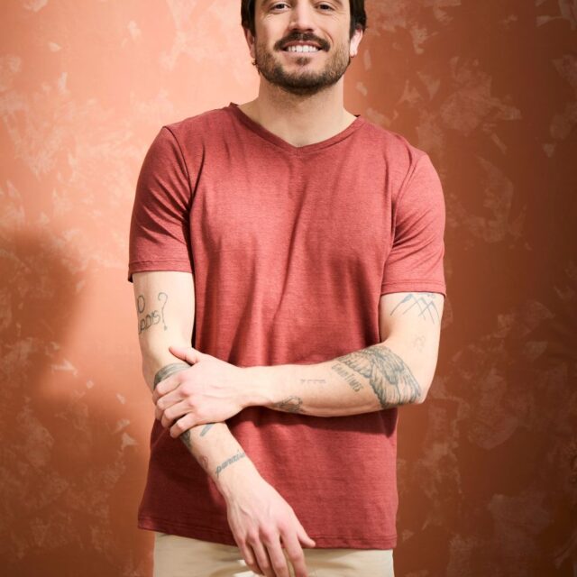 Lemahieu - T-shirt col V 100% Lin - Terracotta - Homme