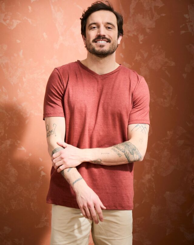 Lemahieu - T-shirt col V 100% Lin - Terracotta - Homme