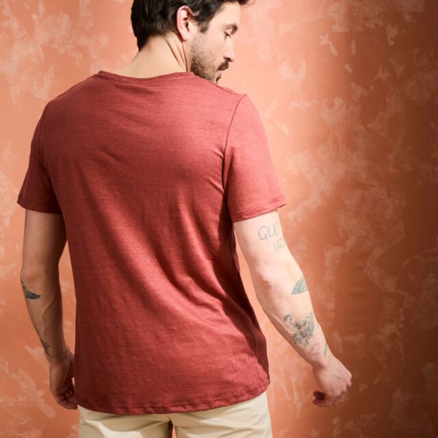 Lemahieu - T-shirt col V 100% Lin - Terracotta - Homme