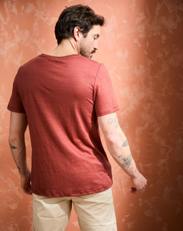 Lemahieu - T-shirt col V 100% Lin - Terracotta - Homme
