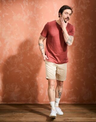 Maison Lemahieu - T-shirt col V 100% Lin – Terracotta – Homme