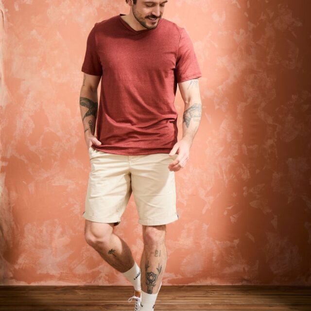 Lemahieu - T-shirt col V 100% Lin - Terracotta - Homme