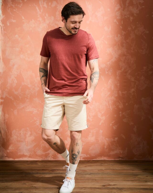 Lemahieu - T-shirt col V 100% Lin - Terracotta - Homme