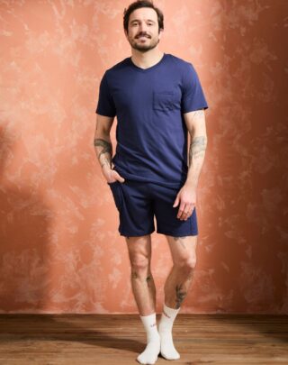 Maison Lemahieu - T-shirt coton modal à poche – Marine – Col V – Homme