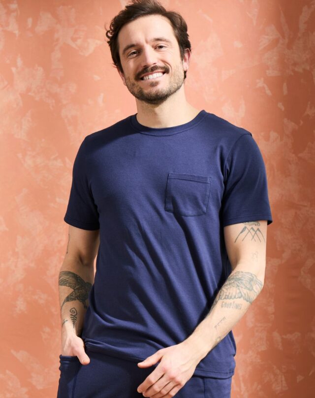 Maison Lemahieu - T-shirt coton modal à poche – Marine – Col rond – Homme