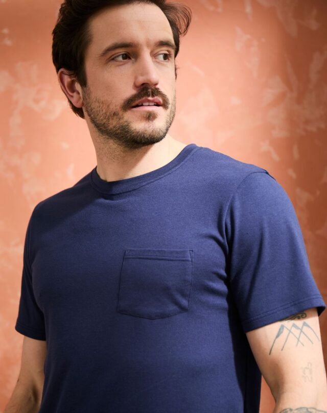Lemahieu - T-shirt coton modal à poche - Marine - Col rond - Homme