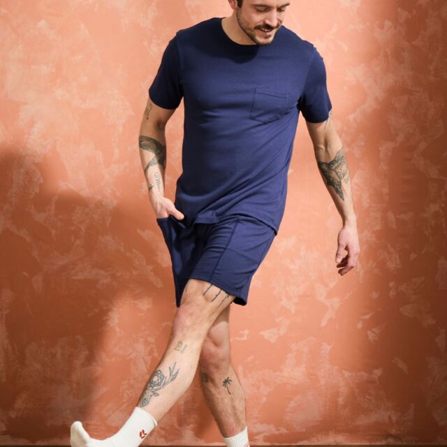 Lemahieu - T-shirt coton modal à poche - Marine - Col rond - Homme