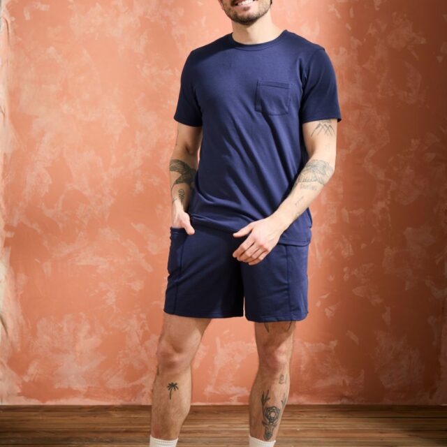 Lemahieu - T-shirt coton modal à poche - Marine - Col rond - Homme