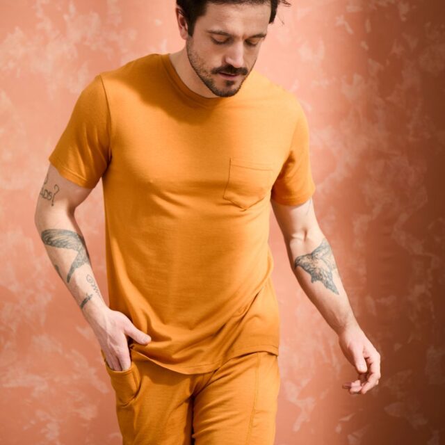 Lemahieu - T-shirt coton modal à poche - Mordore - Col V - Homme