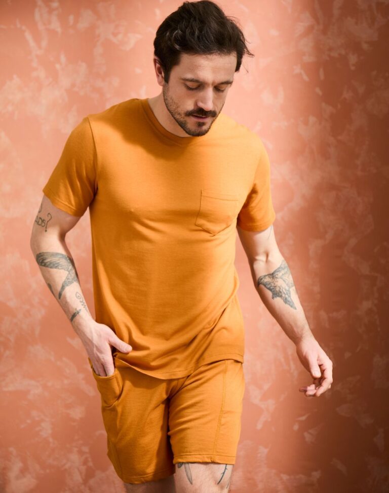 Lemahieu - T-shirt coton modal à poche - Mordore - Col V - Homme