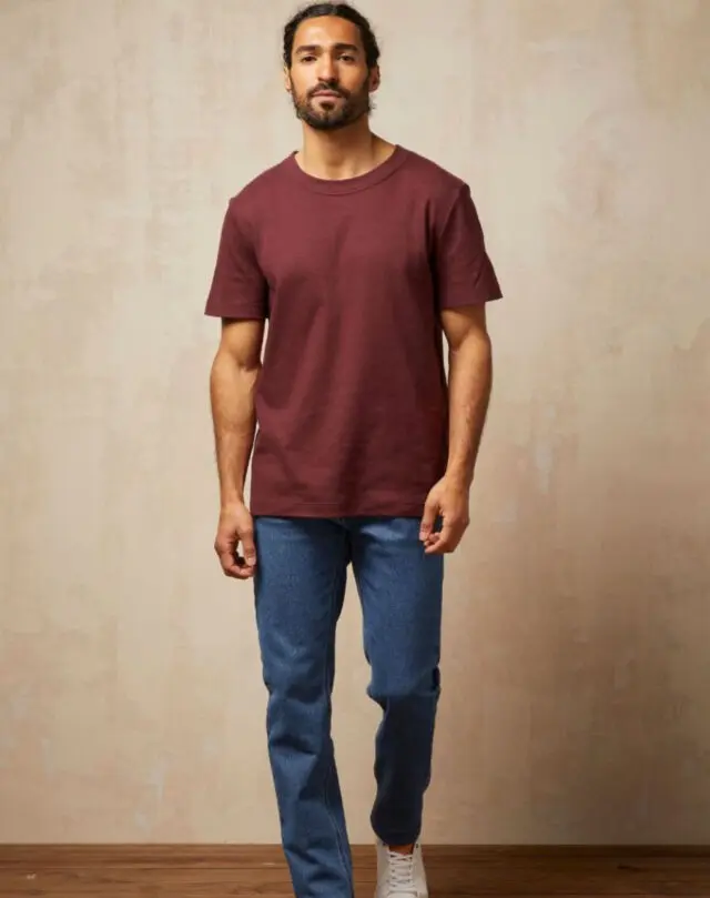 T-shirt épais en Coton Bio – Aubergine – Bordeau – Homme par la marque Maison Lemahieu Maison Lemahieu - T-shirt épais en Coton Bio – Aubergine – Bordeau – Homme