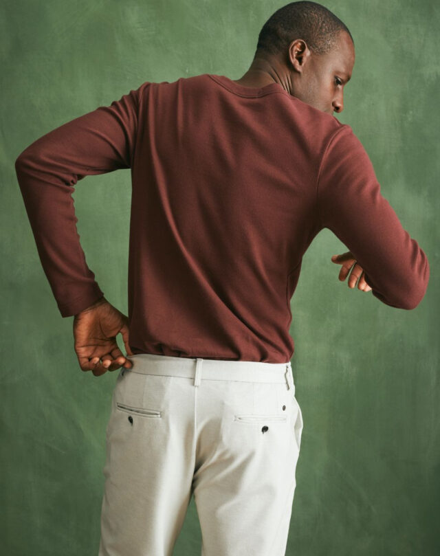 Lemahieu - T-shirt épais ML en Coton Bio - Aubergine - Bordeau - Homme