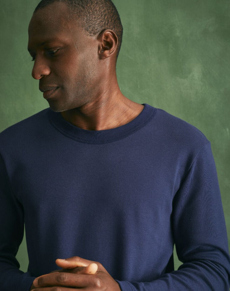 Lemahieu - T-shirt épais ML en Coton Bio - Bleu Minuit - Homme