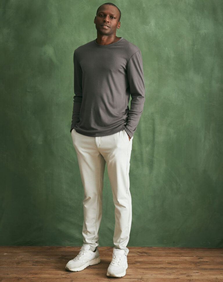 Lemahieu - Pull col rond 100% Laine Mérinos - Gris - Terracotta - Homme