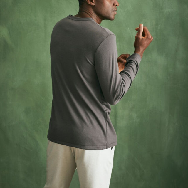 Lemahieu - Pull col rond 100% Laine Mérinos - Gris - Terracotta - Homme