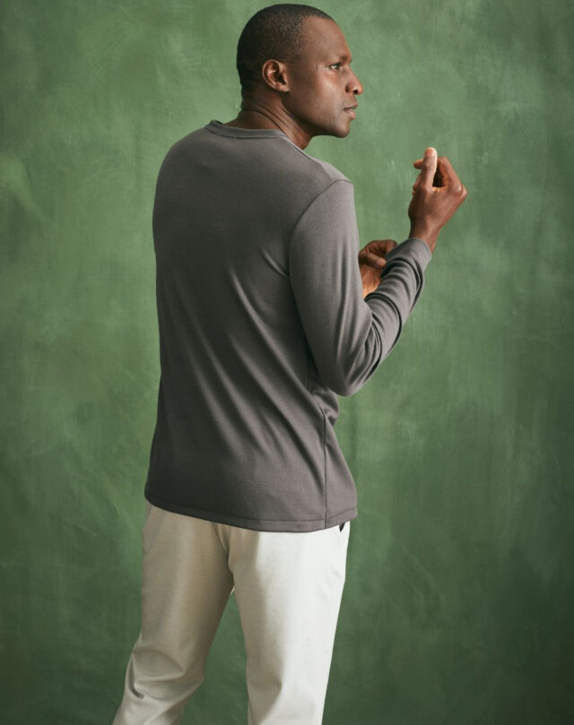 Lemahieu - Pull col rond 100% Laine Mérinos - Gris - Terracotta - Homme